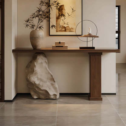 Double-Pedestal Wood Entryway Console Table
