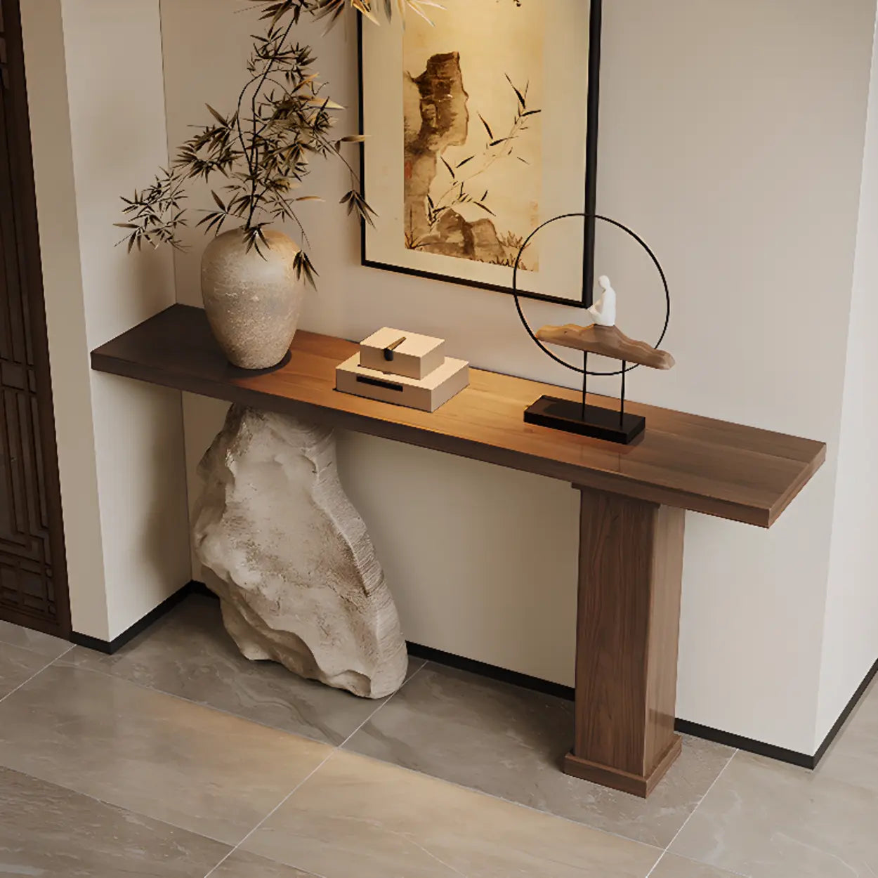 Double-Pedestal Wood Entryway Console Table