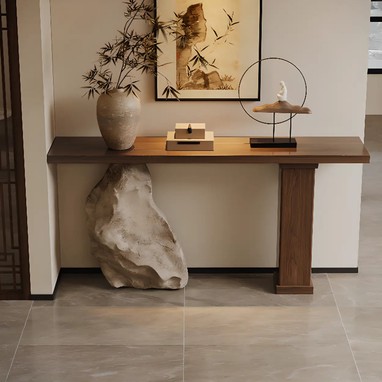 Double-Pedestal Wood Entryway Console Table