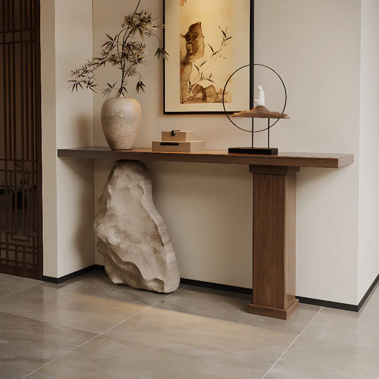 Double-Pedestal Wood Entryway Console Table