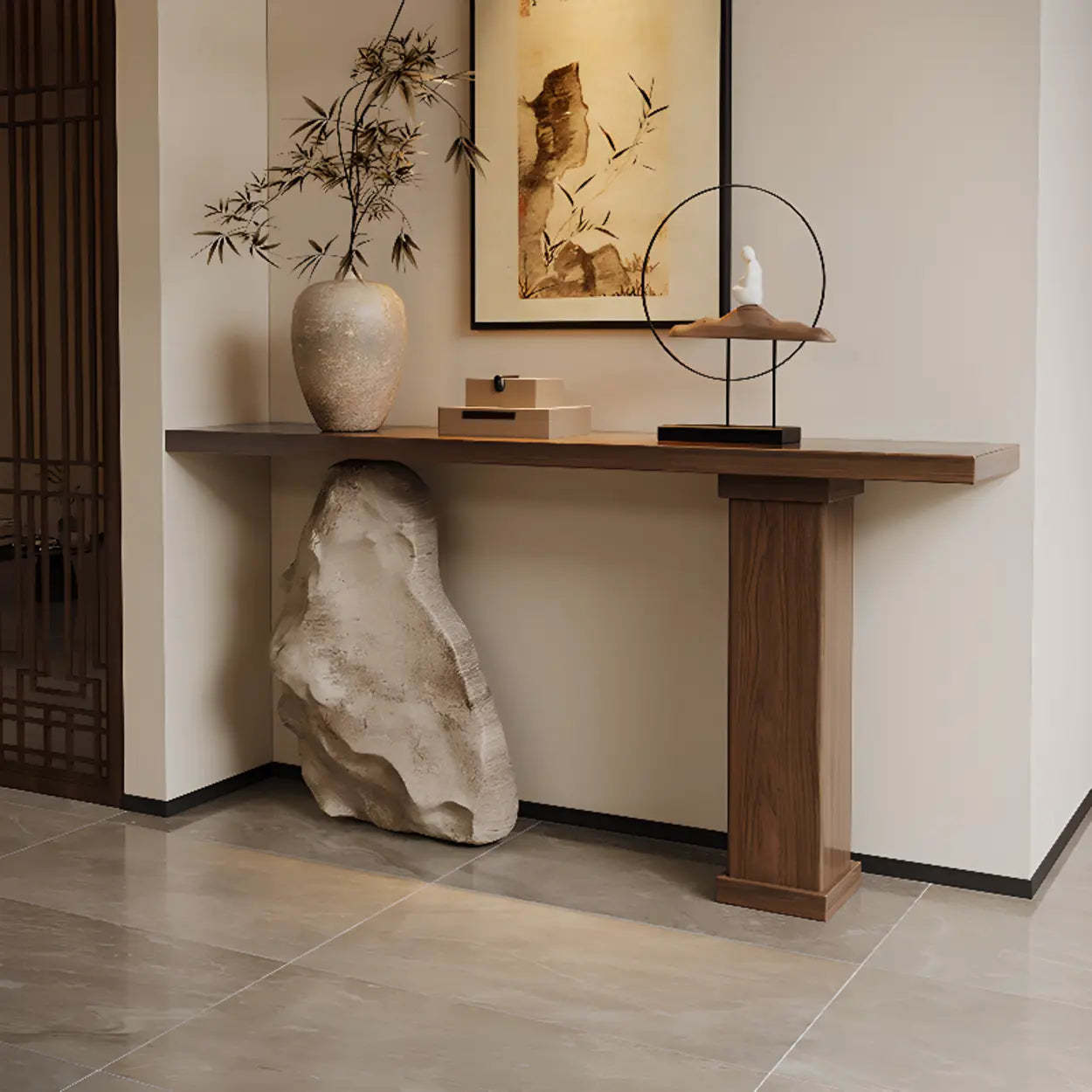Double-Pedestal Wood Entryway Console Table