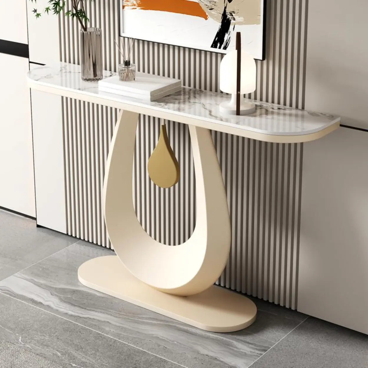 Half-Moon Sintered Stone Console Table — Black