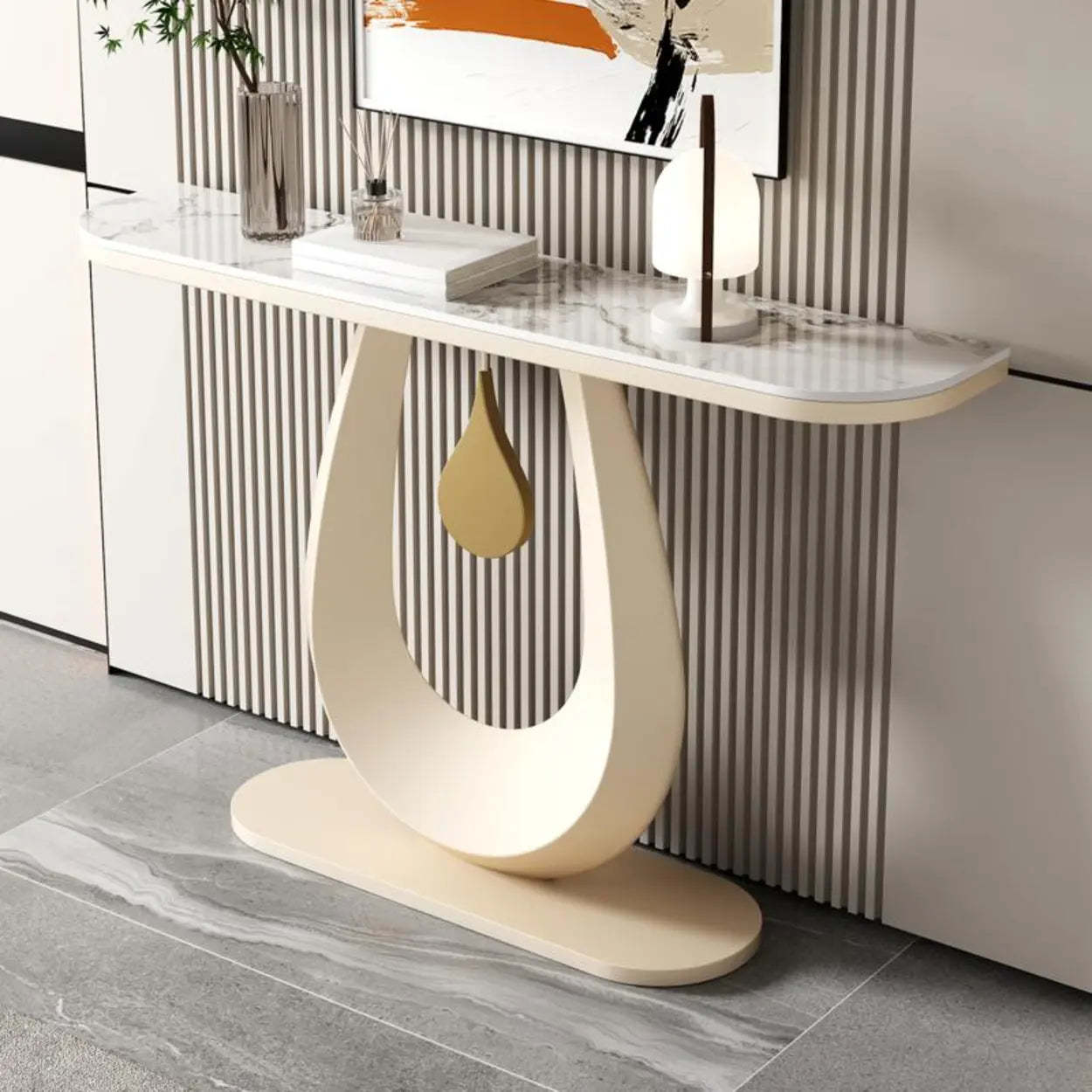 Half-Moon Sintered Stone Console Table — Black