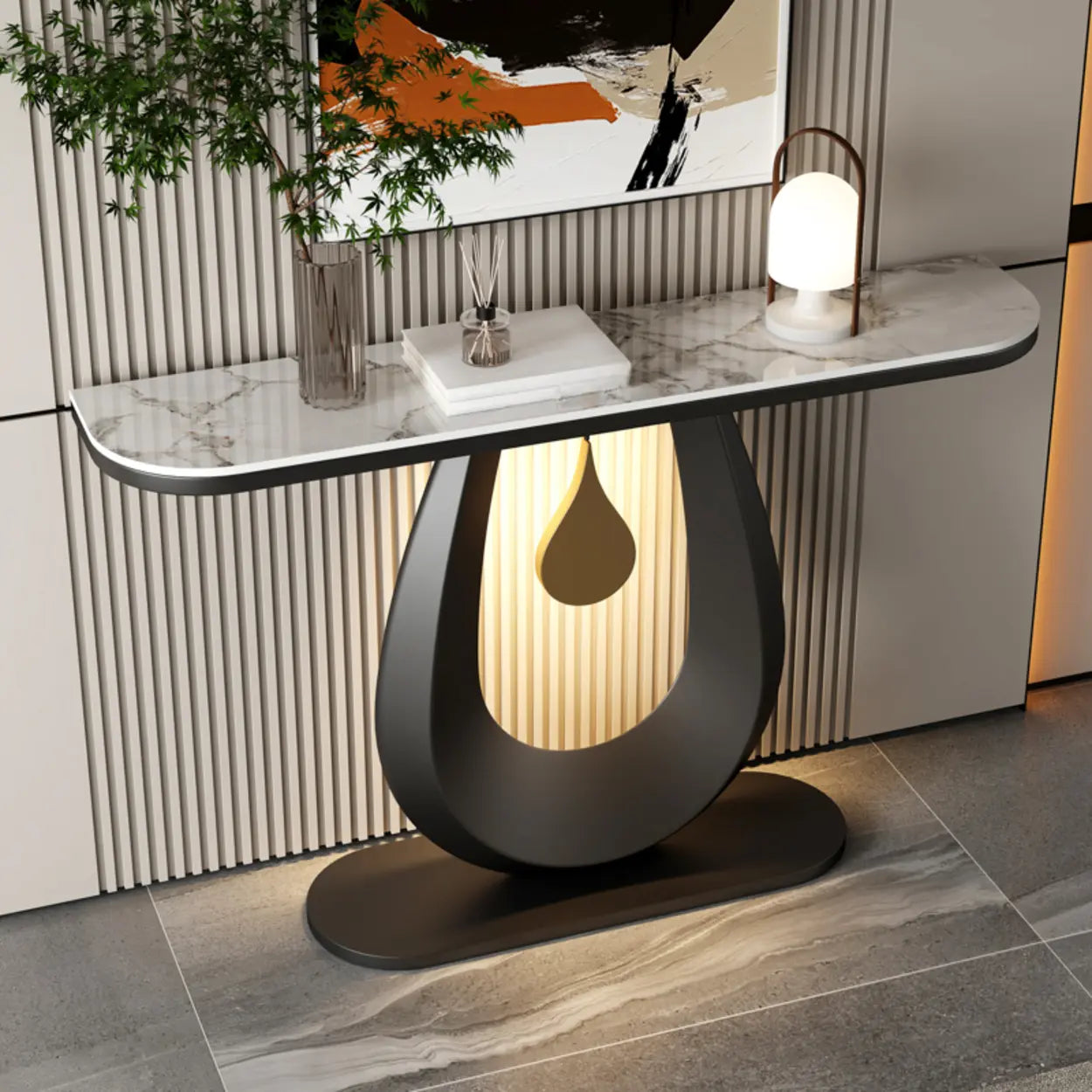 Half-Moon Sintered Stone Console Table — White