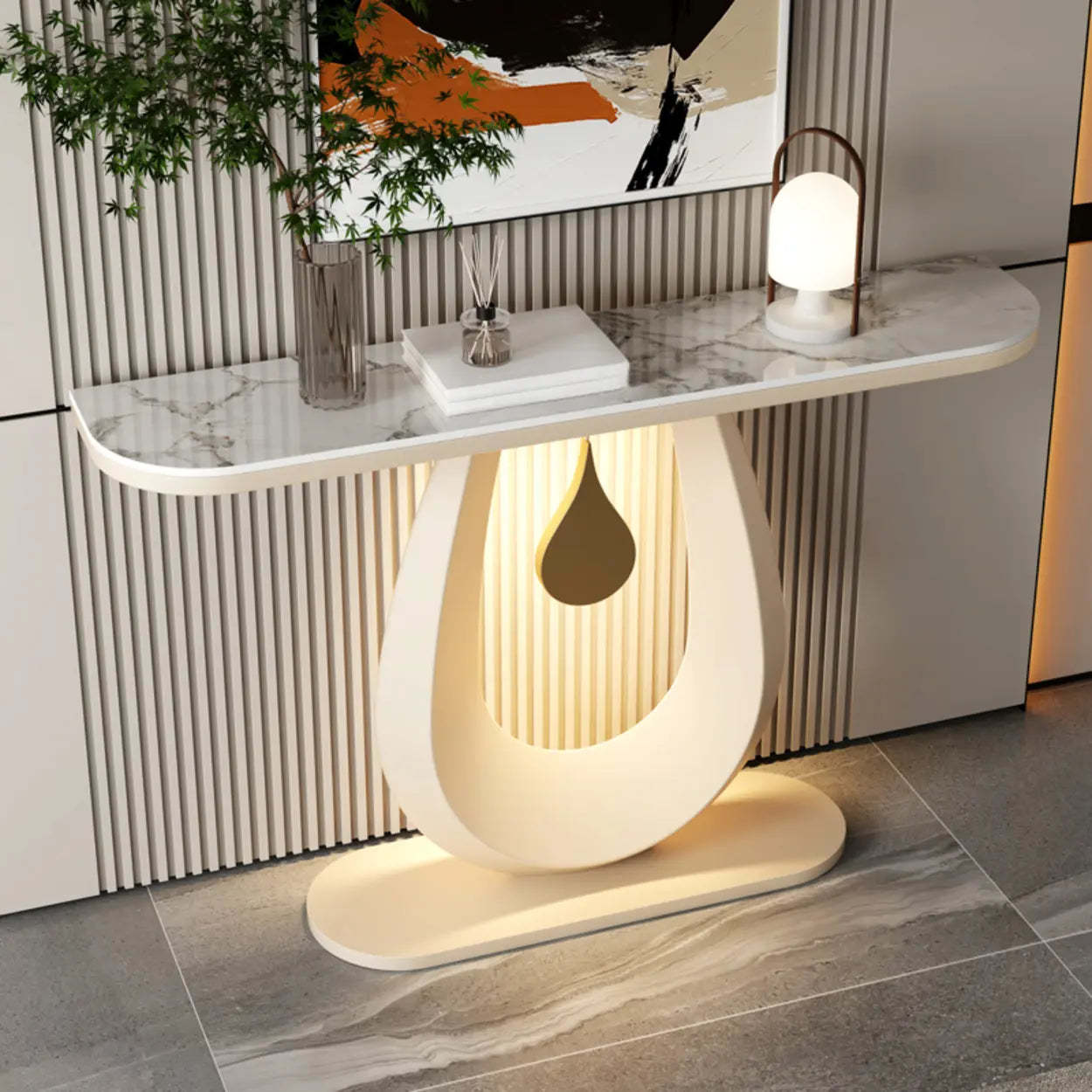 Half-Moon Sintered Stone Console Table — Black