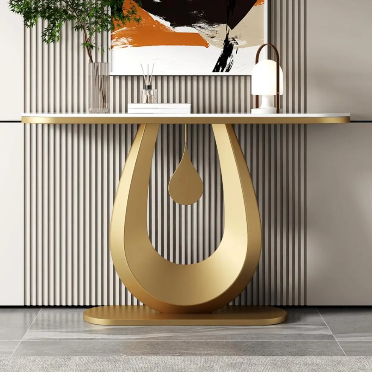 Half-Moon Sintered Stone Console Table — White