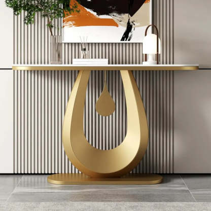 Half-Moon Sintered Stone Console Table — White