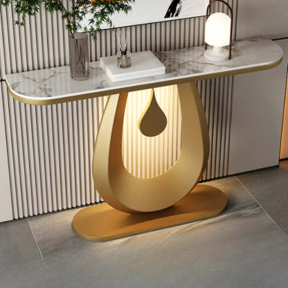 Half-Moon Sintered Stone Console Table — Gold