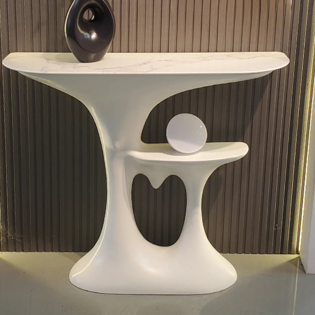 Entryway Half-Moon Marble Console Table with Shelf