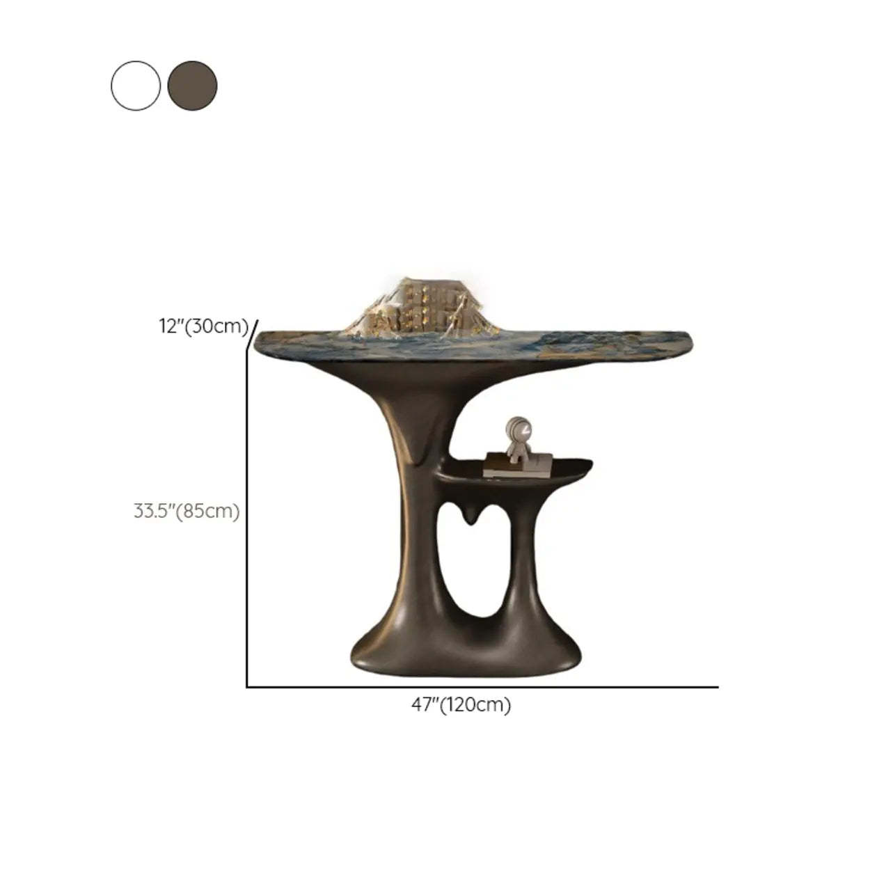 Entryway Half-Moon Marble Console Table with Shelf