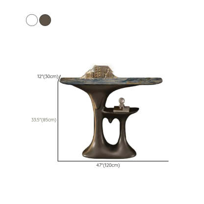Entryway Half-Moon Marble Console Table with Shelf
