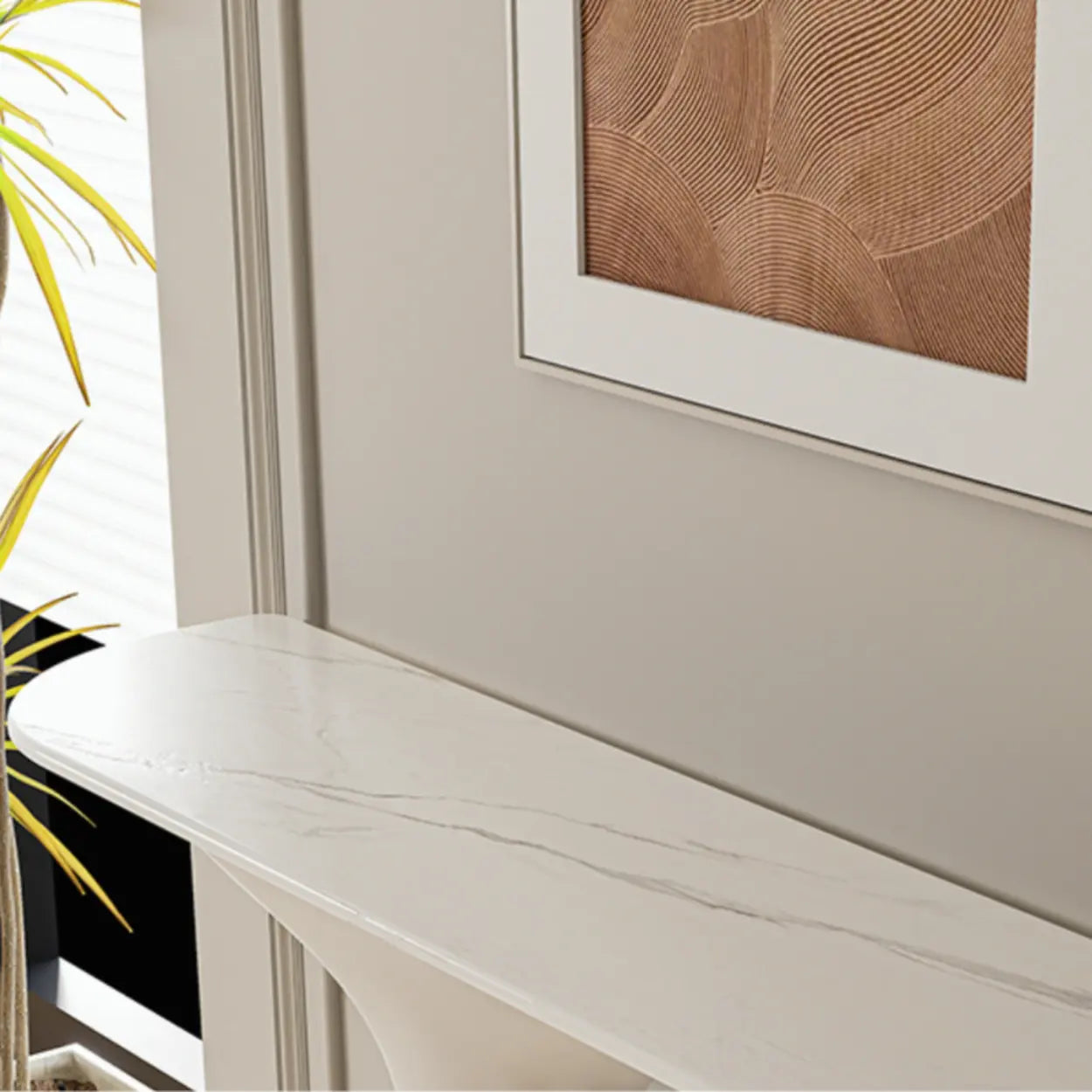 Entryway Half-Moon Marble Console Table with Shelf