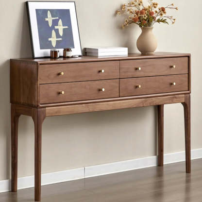Sepia Rectangular Walnut Entryway Console Table with Drawers — Brown