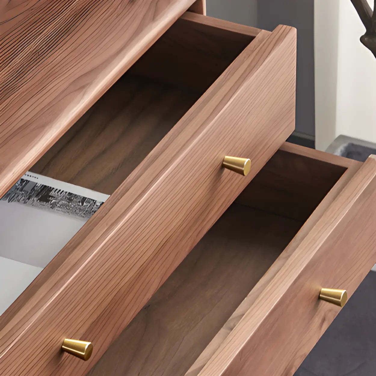 Sepia Rectangular Walnut Entryway Console Table with Drawers