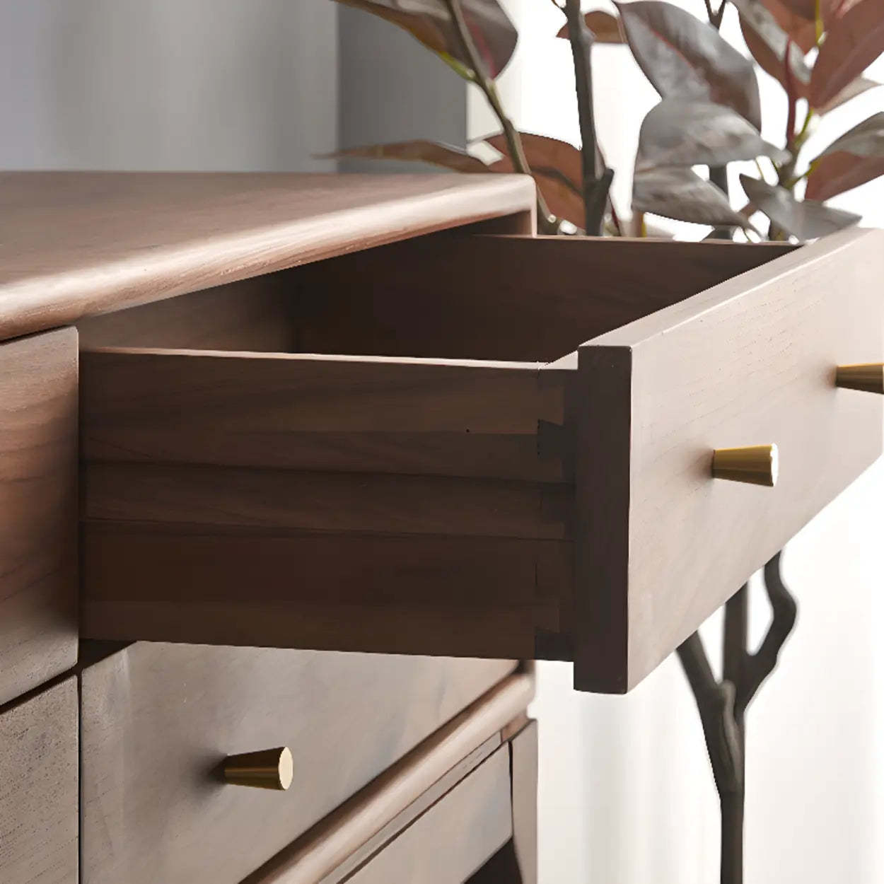 Sepia Rectangular Walnut Entryway Console Table with Drawers