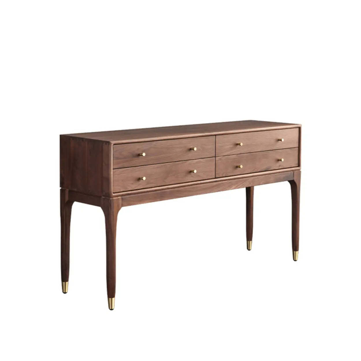 Modern drawers rectangular walnut end & side tables, Lighom — 47" L x 14" W x 35" H / Gold