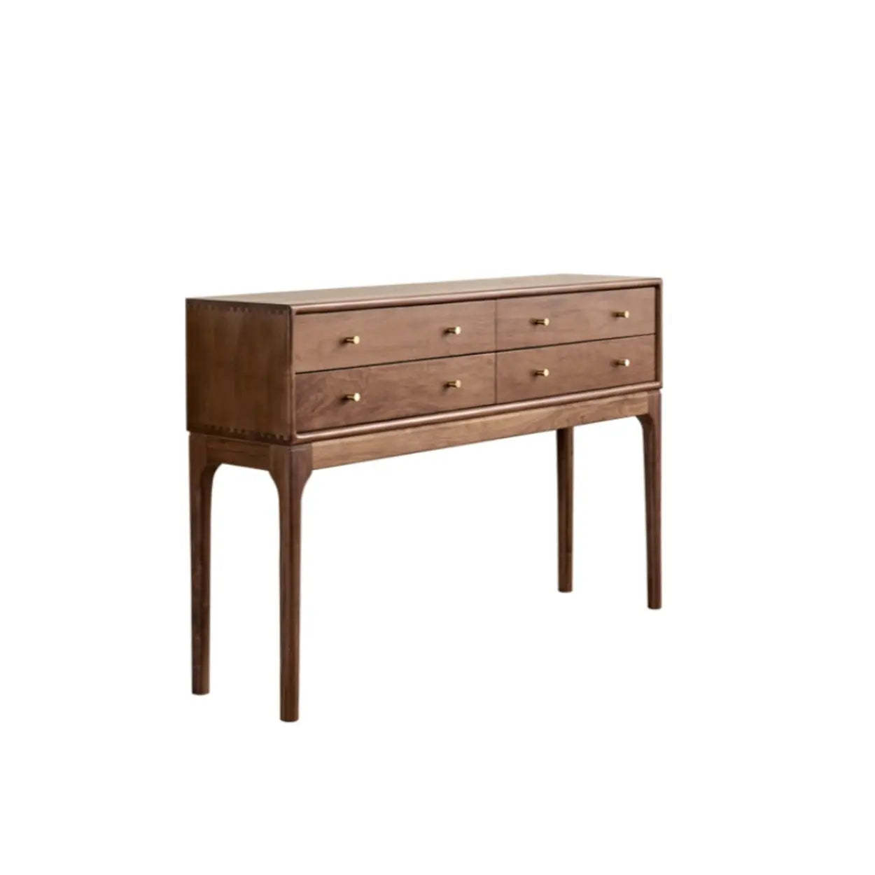 Sepia Rectangular Walnut Entryway Console Table with Drawers — Gold
