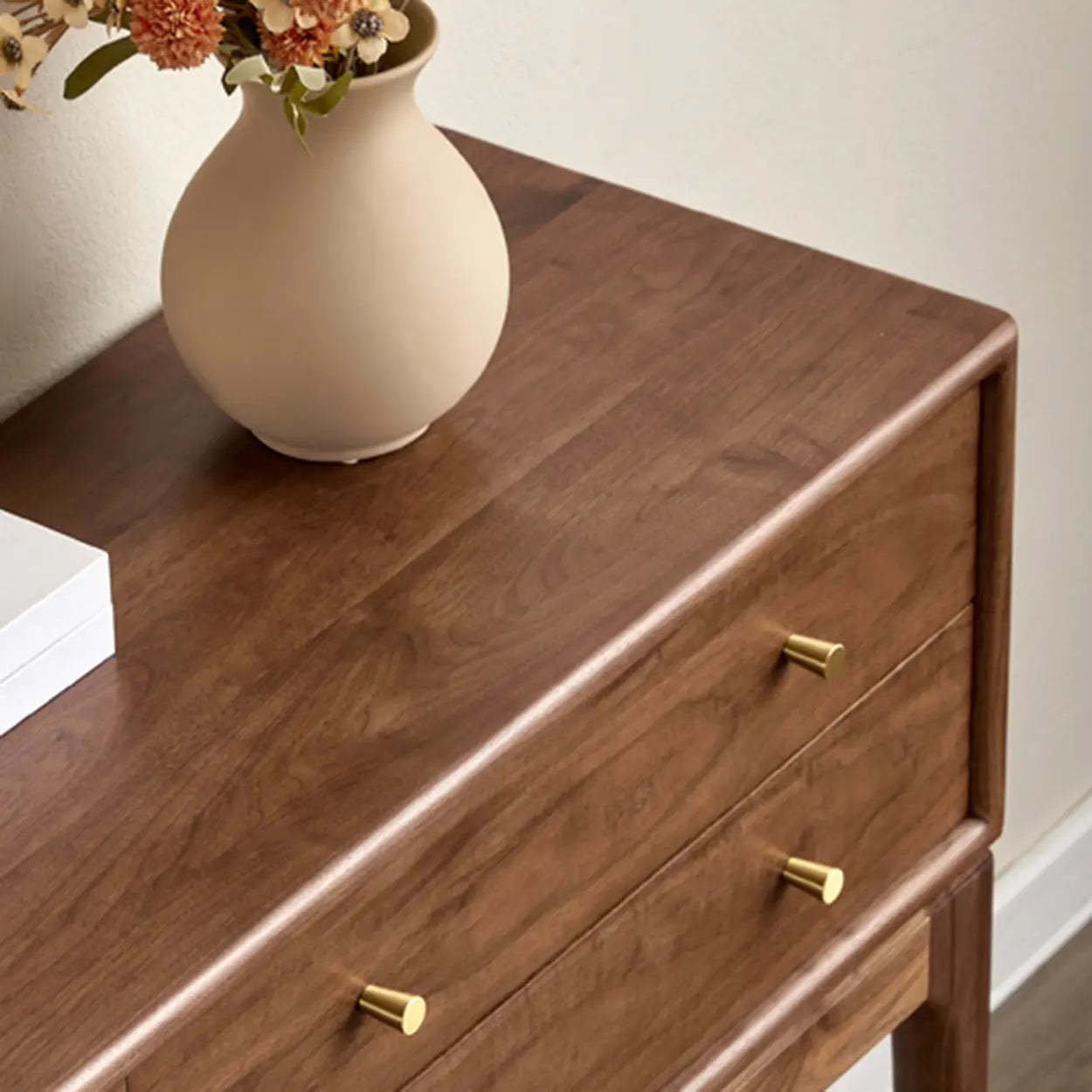 Sepia Rectangular Walnut Entryway Console Table with Drawers