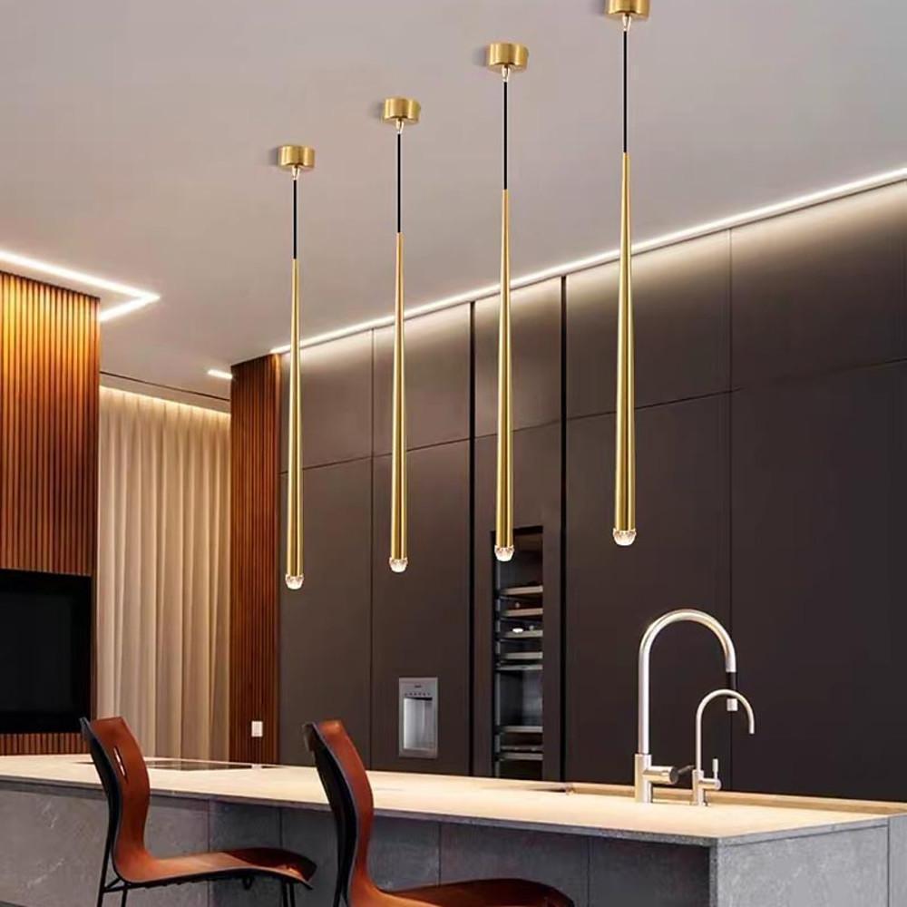 Elongated Cylinder Metal Acrylic Kitchen Island Pendant