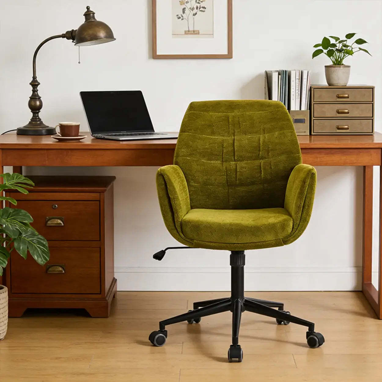 Ergonomic Green Upholstered Adjustable Swivel Office Chair — Green