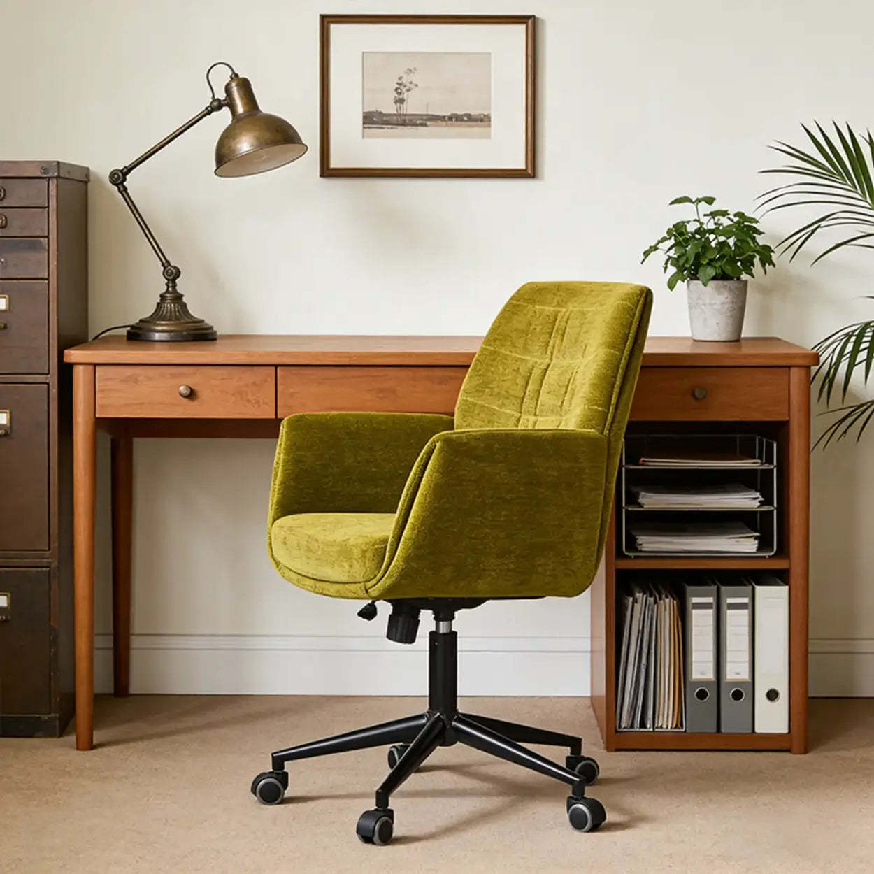 Ergonomic Green Upholstered Adjustable Swivel Office Chair