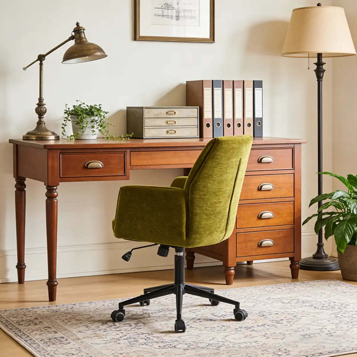Ergonomic Green Upholstered Adjustable Swivel Office Chair
