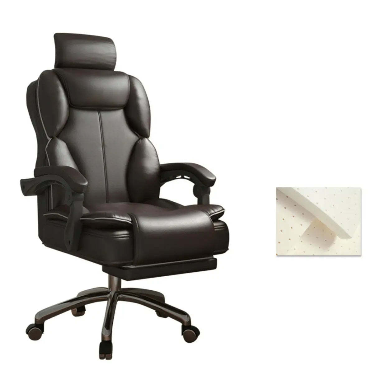 Ergonomic Adjustable Reclining Office Chair with Headrest — Khaki / With Footrest / Sponge