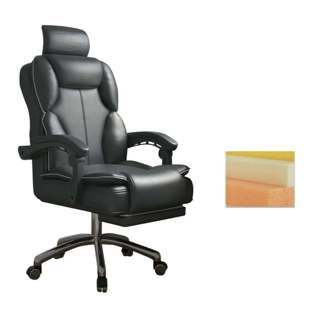 Ergonomic Adjustable Reclining Office Chair with Headrest — Khaki / Without Footrest / Sponge