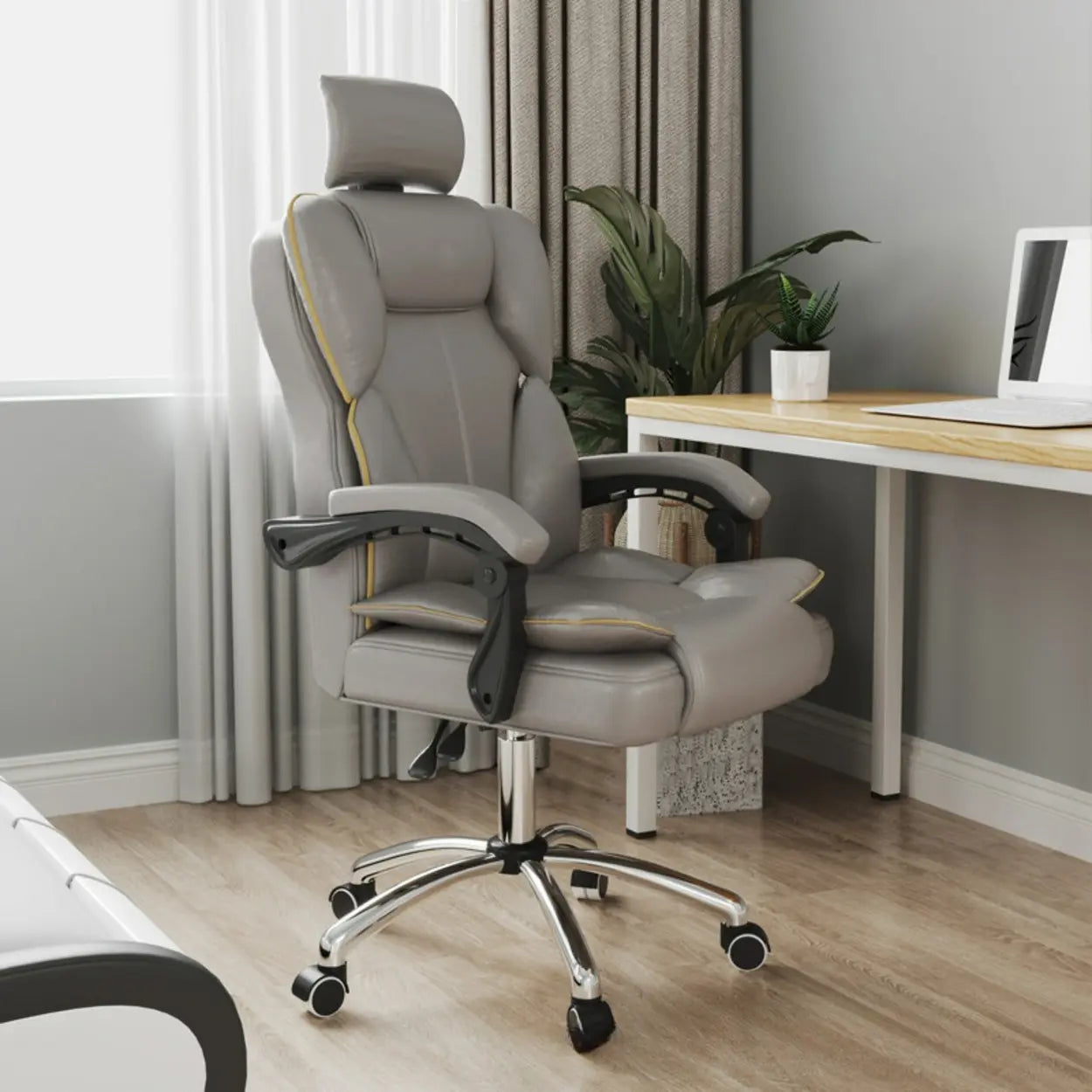Ergonomic Adjustable Reclining Office Chair with Headrest — Pink / With Footrest / Latex
