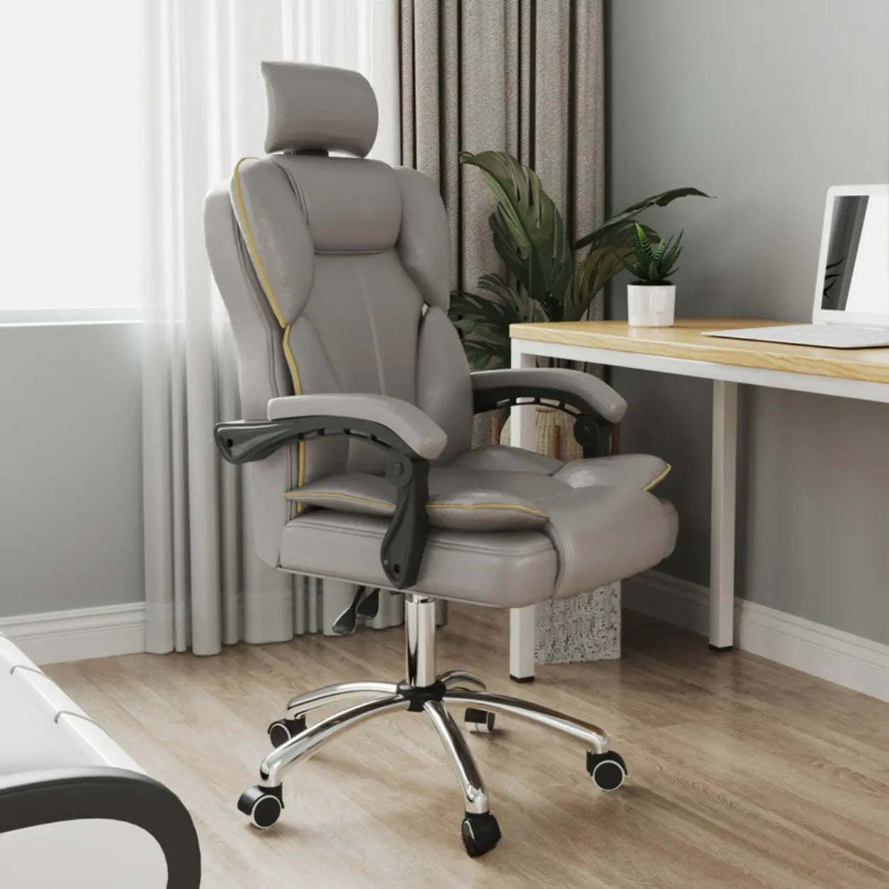 Ergonomic Adjustable Reclining Office Chair with Headrest — Pink / With Footrest / Latex