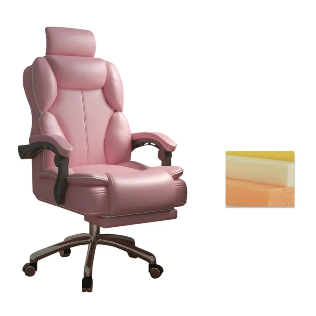Ergonomic Adjustable Reclining Office Chair with Headrest — Pink / Without Footrest / Latex