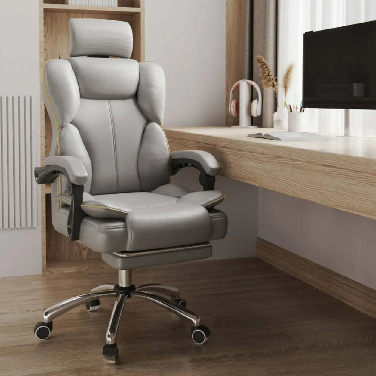 Ergonomic Adjustable Reclining Office Chair with Headrest — Black / With Footrest / Latex
