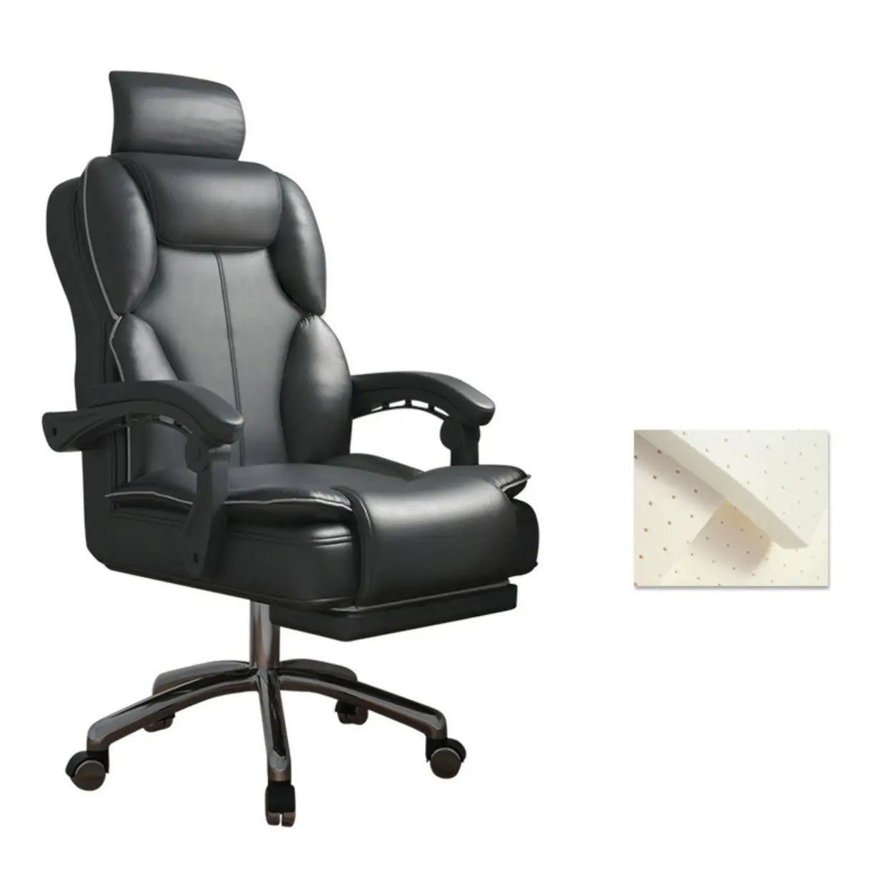 Ergonomic Adjustable Reclining Office Chair with Headrest — Black / With Footrest / Sponge