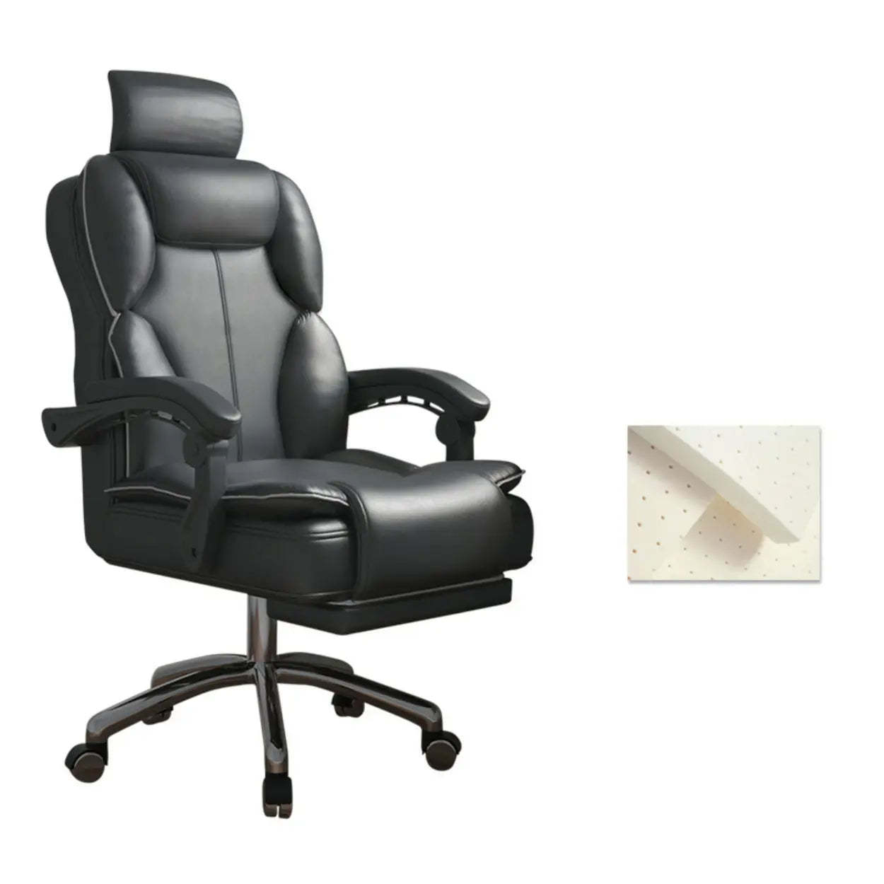 Ergonomic Adjustable Reclining Office Chair with Headrest — Black / With Footrest / Sponge