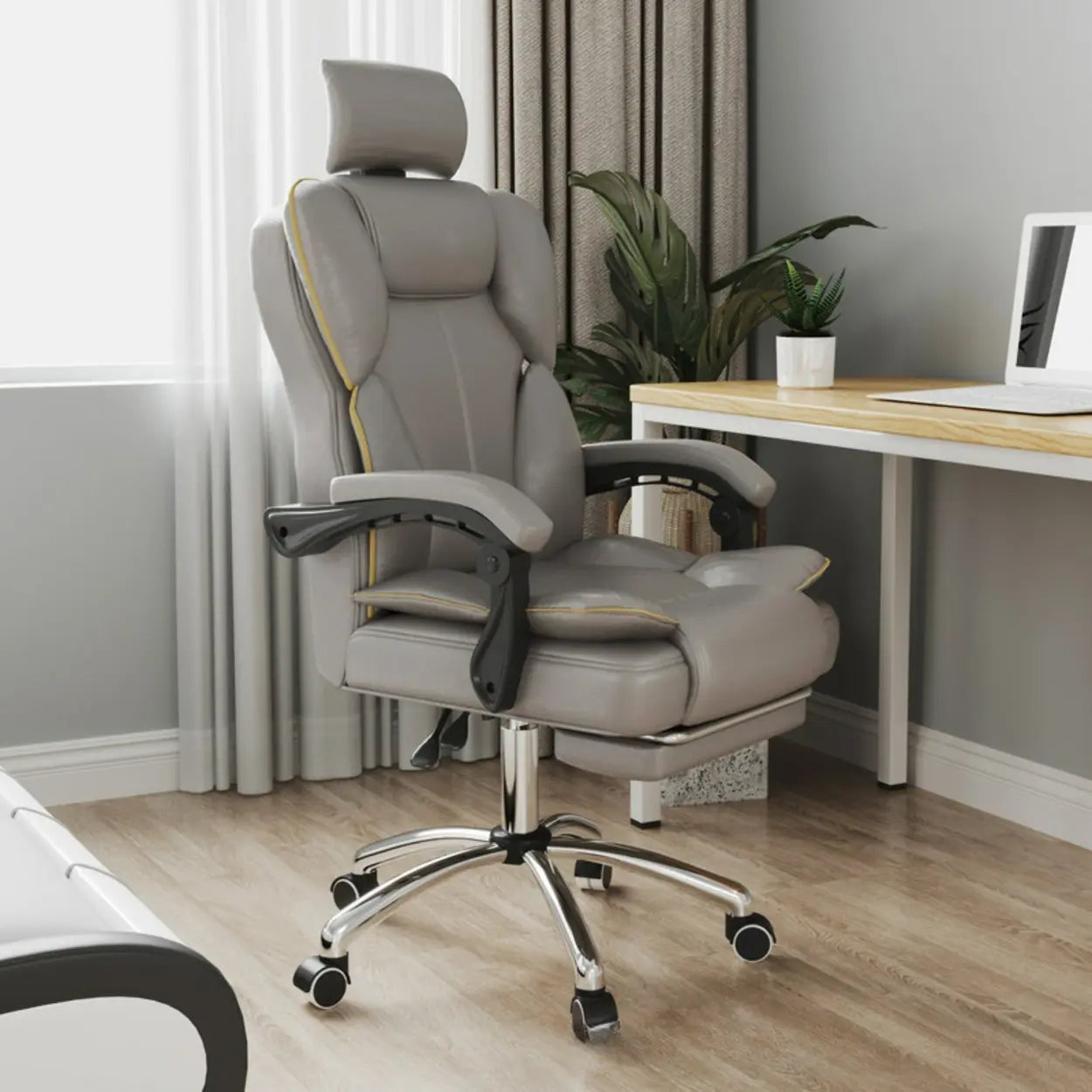Ergonomic Adjustable Reclining Office Chair with Headrest — Black / Without Footrest / Latex