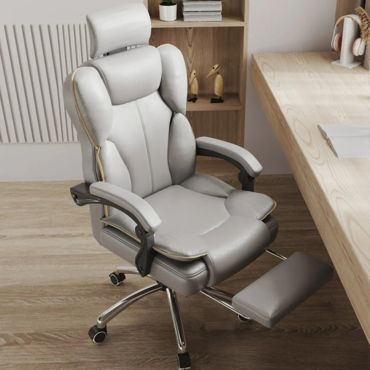 Ergonomic Adjustable Reclining Office Chair with Headrest — Black / Without Footrest / Sponge