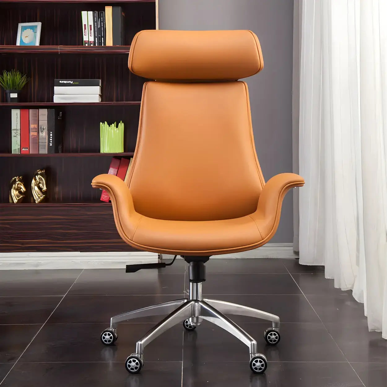 Ergonomic Adjustable Leather Executive Office Chair — Brown / Genuine Leather / Mid-Back (14-22 in.)
