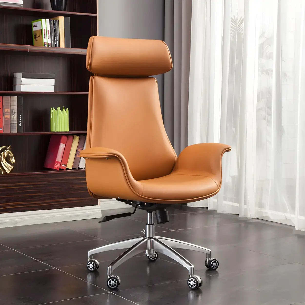 Executive leather office chairs for office — High-Back / Faux Leather / Brown