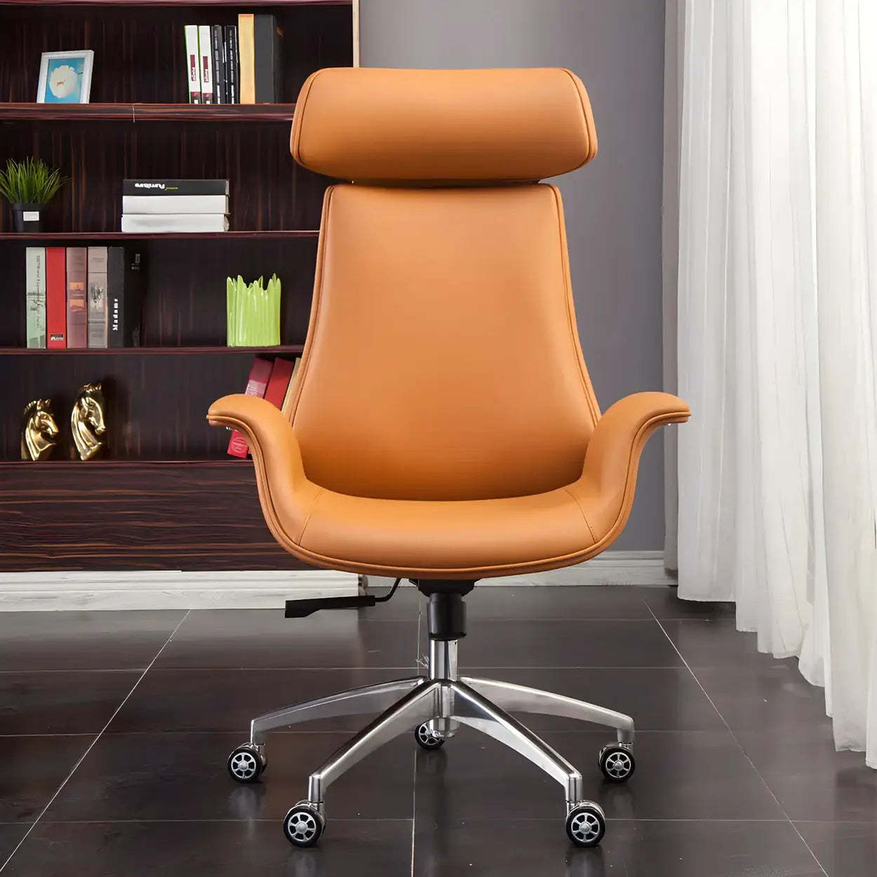 Ergonomic Adjustable Leather Executive Office Chair — Brown / Genuine Leather / Mid-Back (14-22 in.)