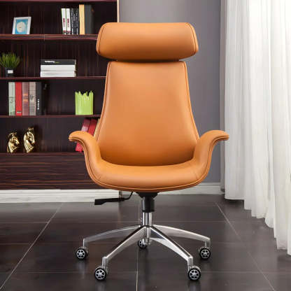 Ergonomic Adjustable Leather Executive Office Chair — Brown / Genuine Leather / Mid-Back (14-22 in.)