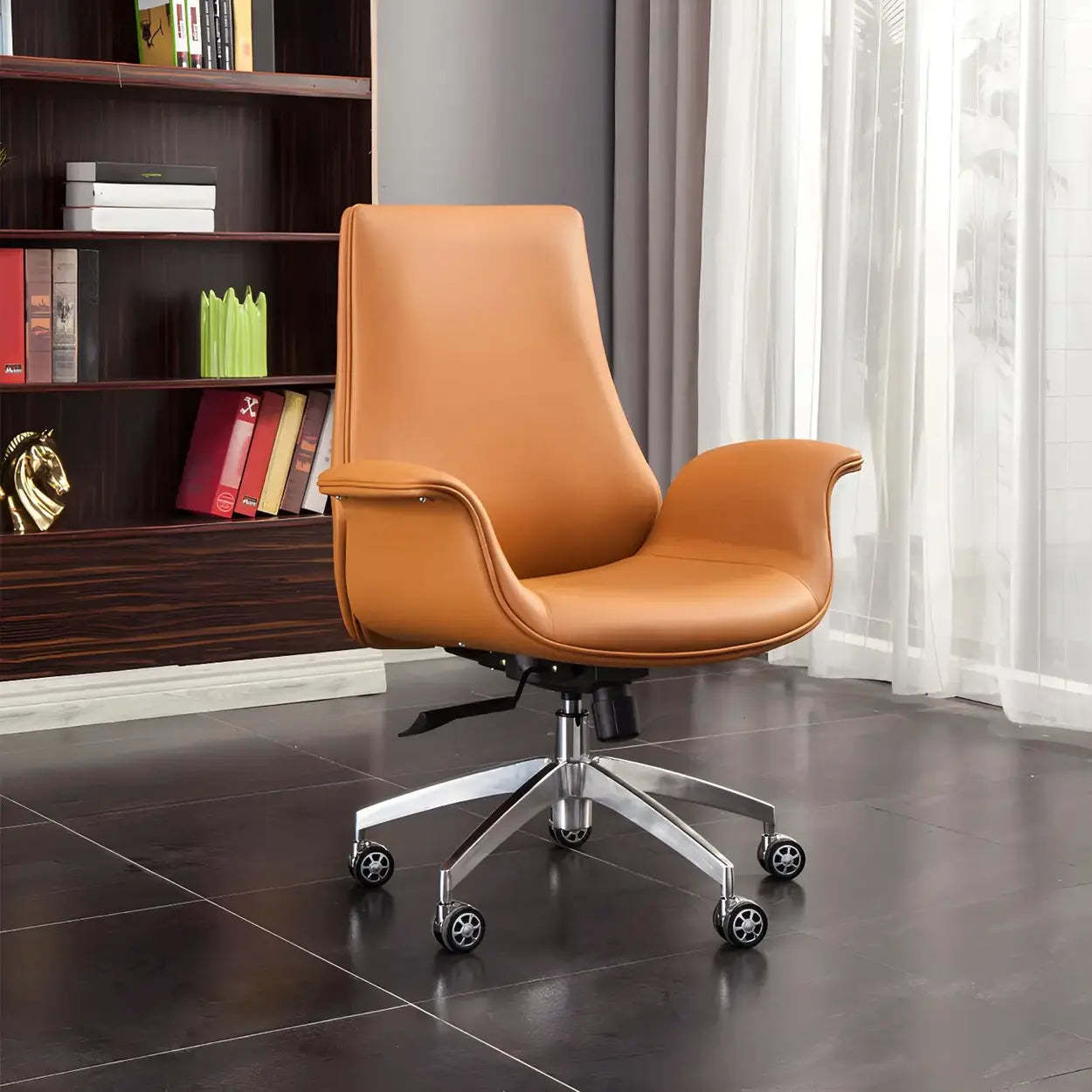 Ergonomic Adjustable Leather Executive Office Chair — Brown / Genuine Leather / High-Back (Over 22 in.)