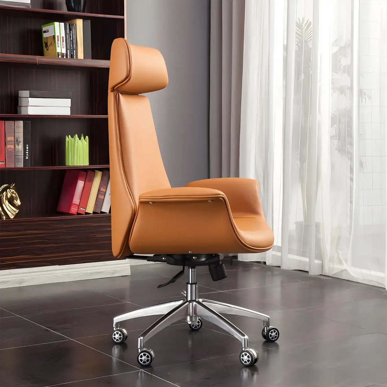 Ergonomic Adjustable Leather Executive Office Chair — Brown / Faux Leather / High-Back (Over 22 in.)