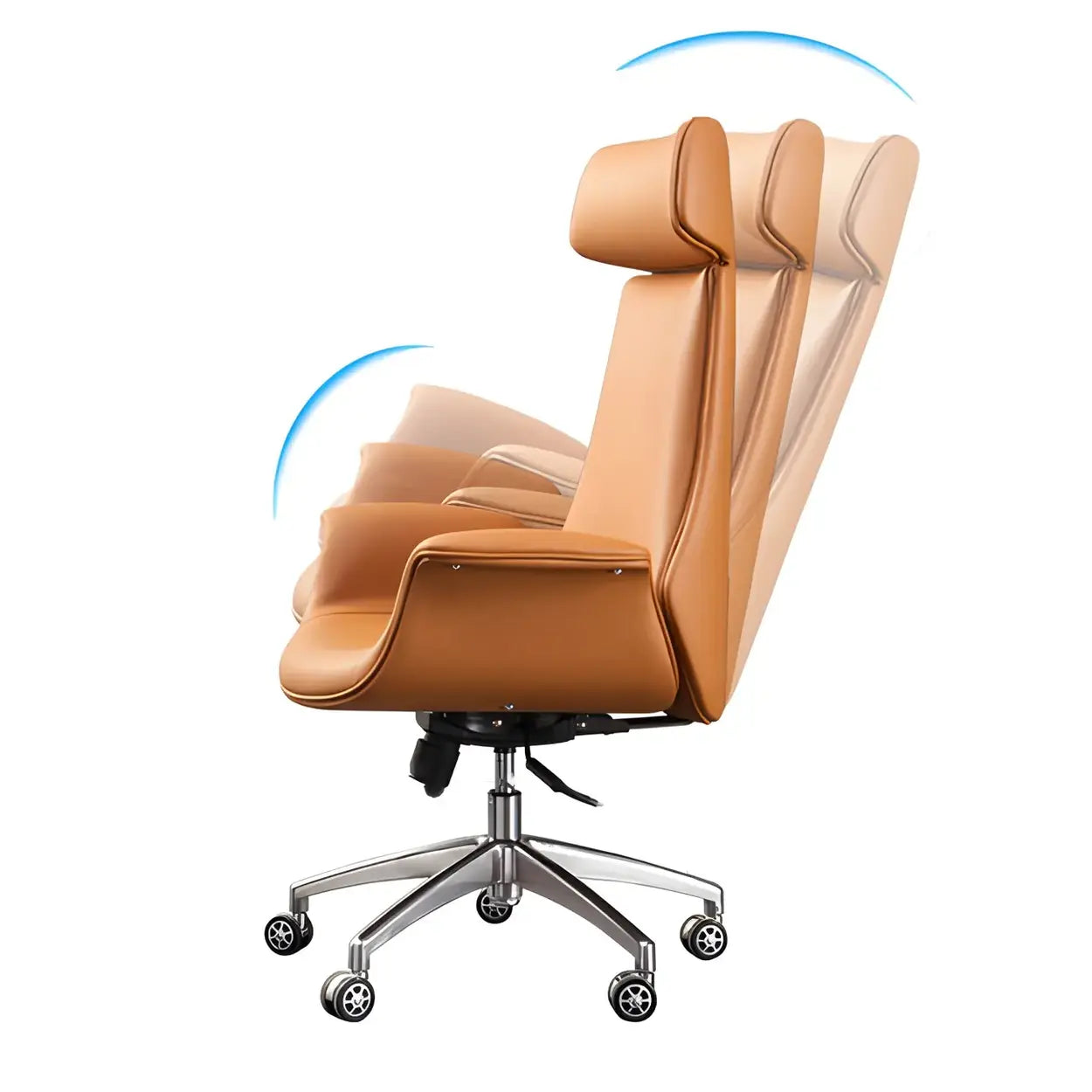 Ergonomic Adjustable Leather Executive Office Chair — Gray Blue / Genuine Leather / High-Back (Over 22 in.)
