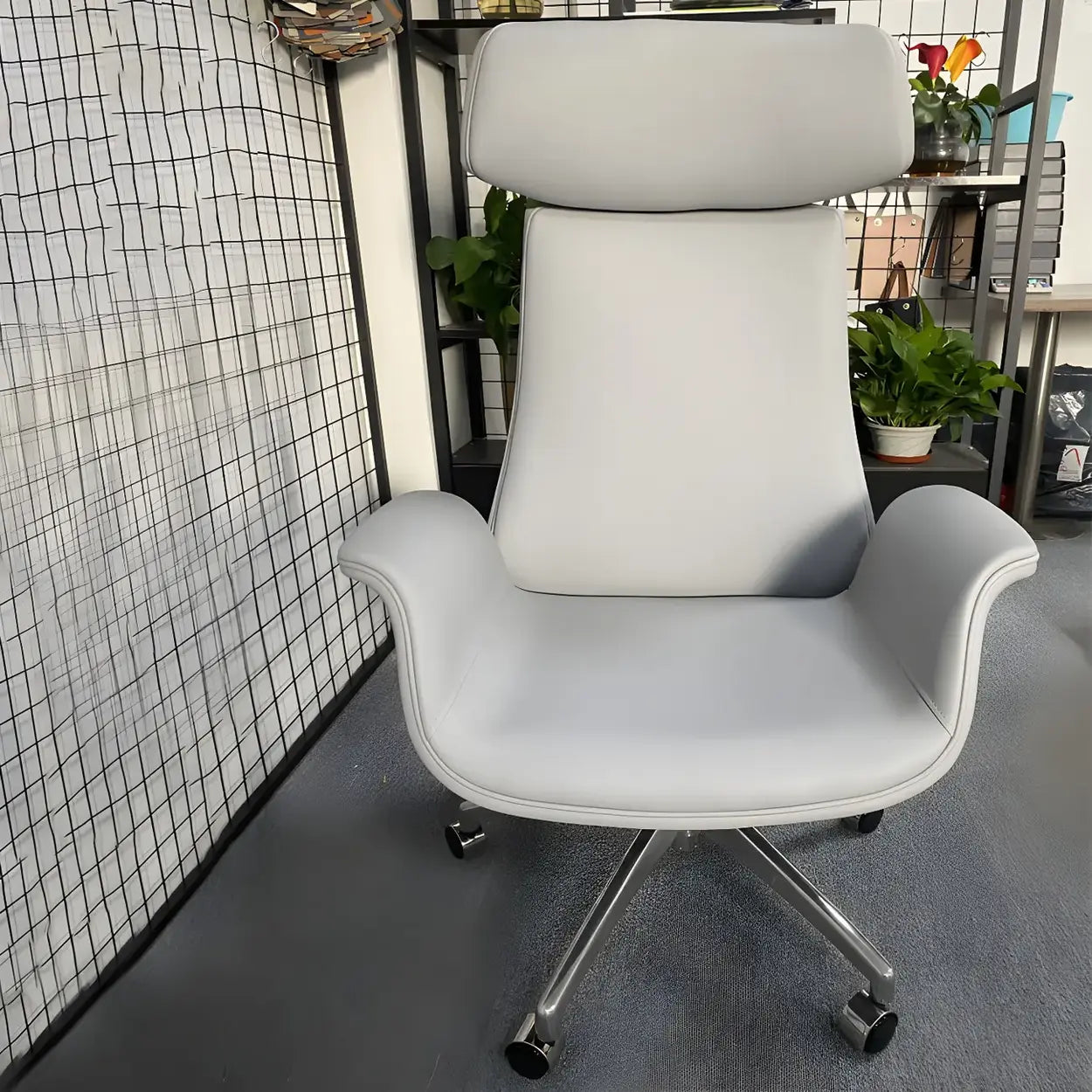 Ergonomic Adjustable Leather Executive Office Chair — Gray Blue / Faux Leather / High-Back (Over 22 in.)
