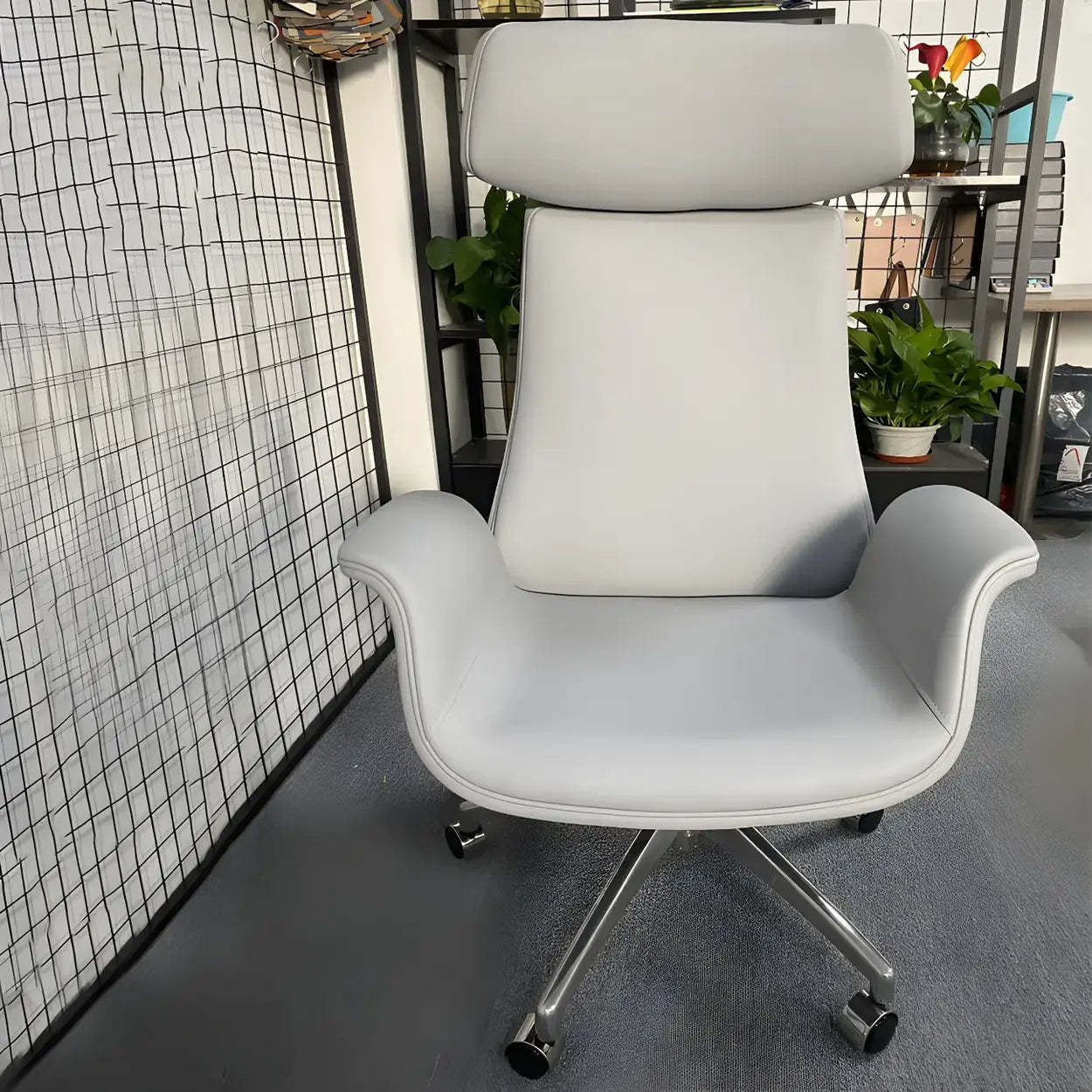 Ergonomic Adjustable Leather Executive Office Chair — Gray Blue / Faux Leather / High-Back (Over 22 in.)
