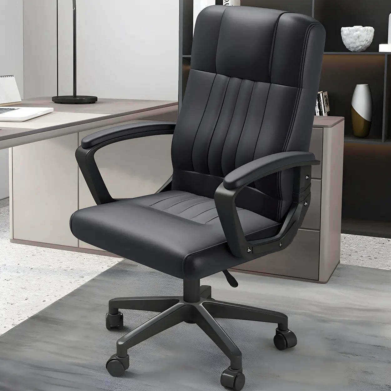 Ergonomic Black Nylon Leather Office Chair — With Headrest / Tilt Available
