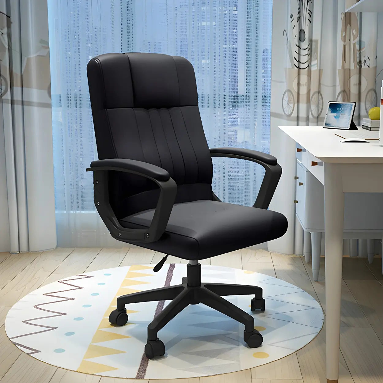Ergonomic Black Nylon Leather Office Chair — With Headrest / Tilt Unavailable