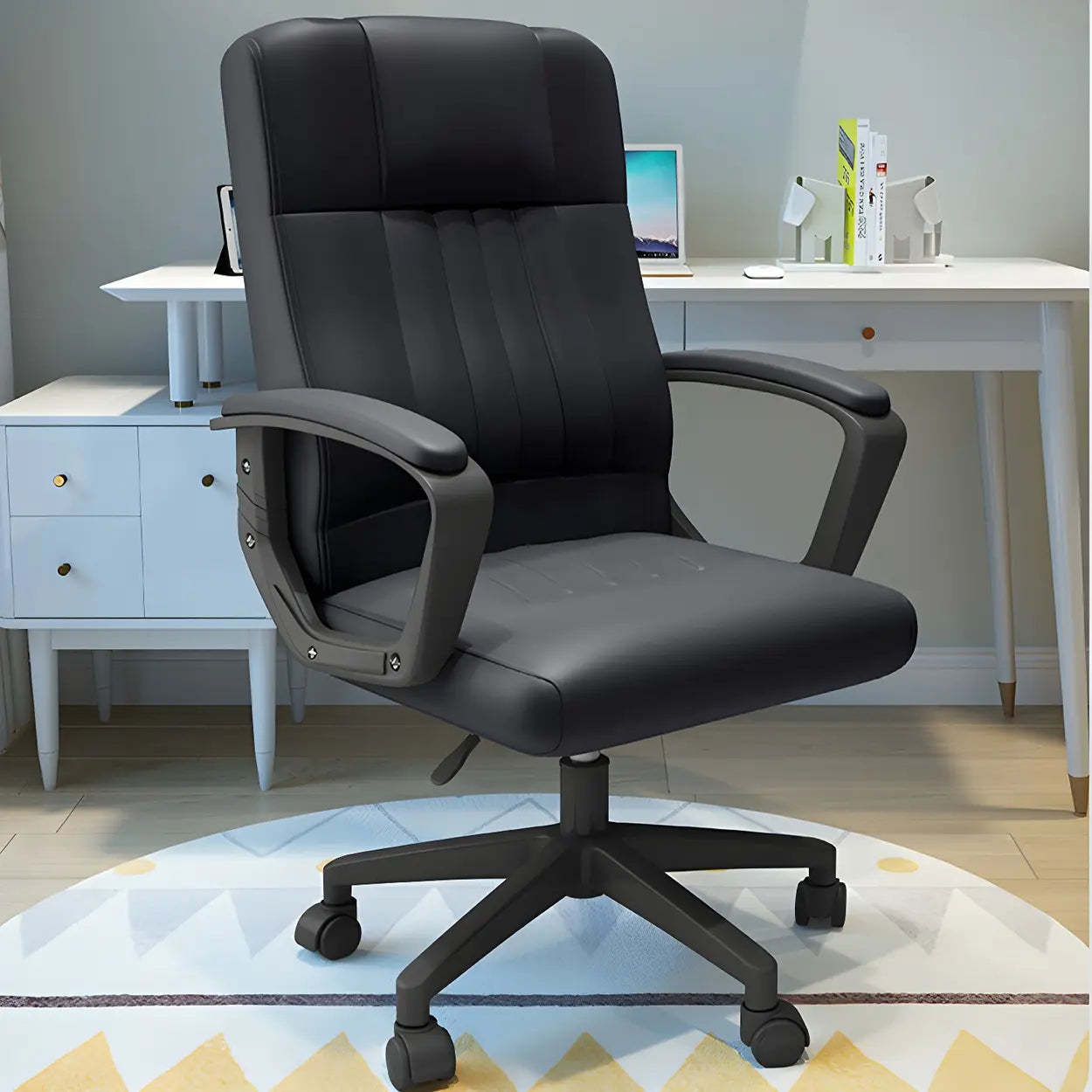 Ergonomic Black Nylon Leather Office Chair — Without Headrest / Tilt Available