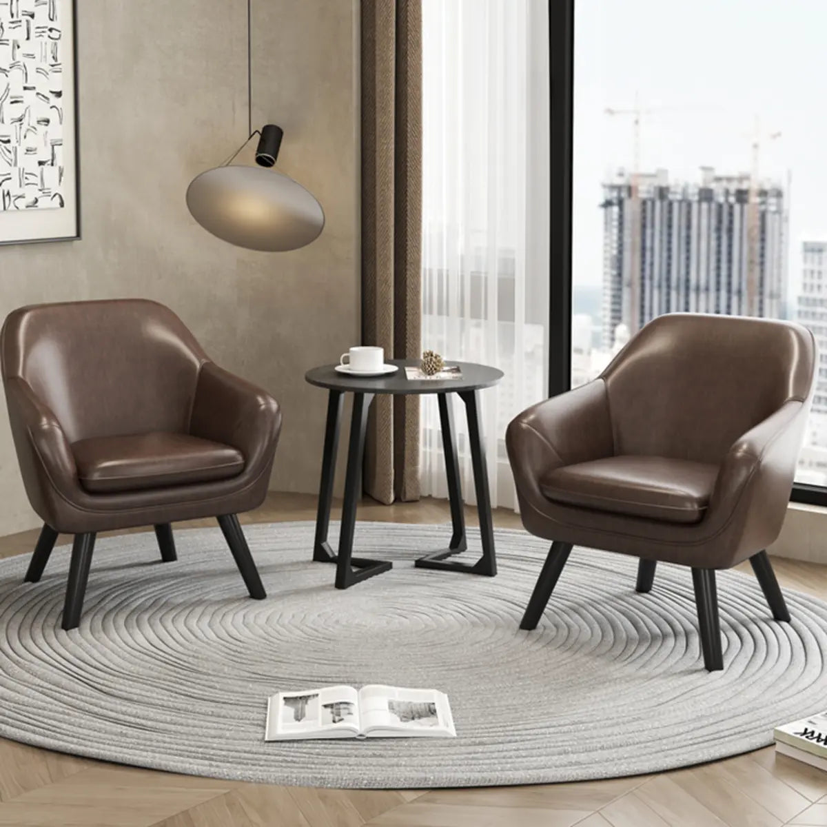 Ergonomic Brown Oiled Leather Accent Chair