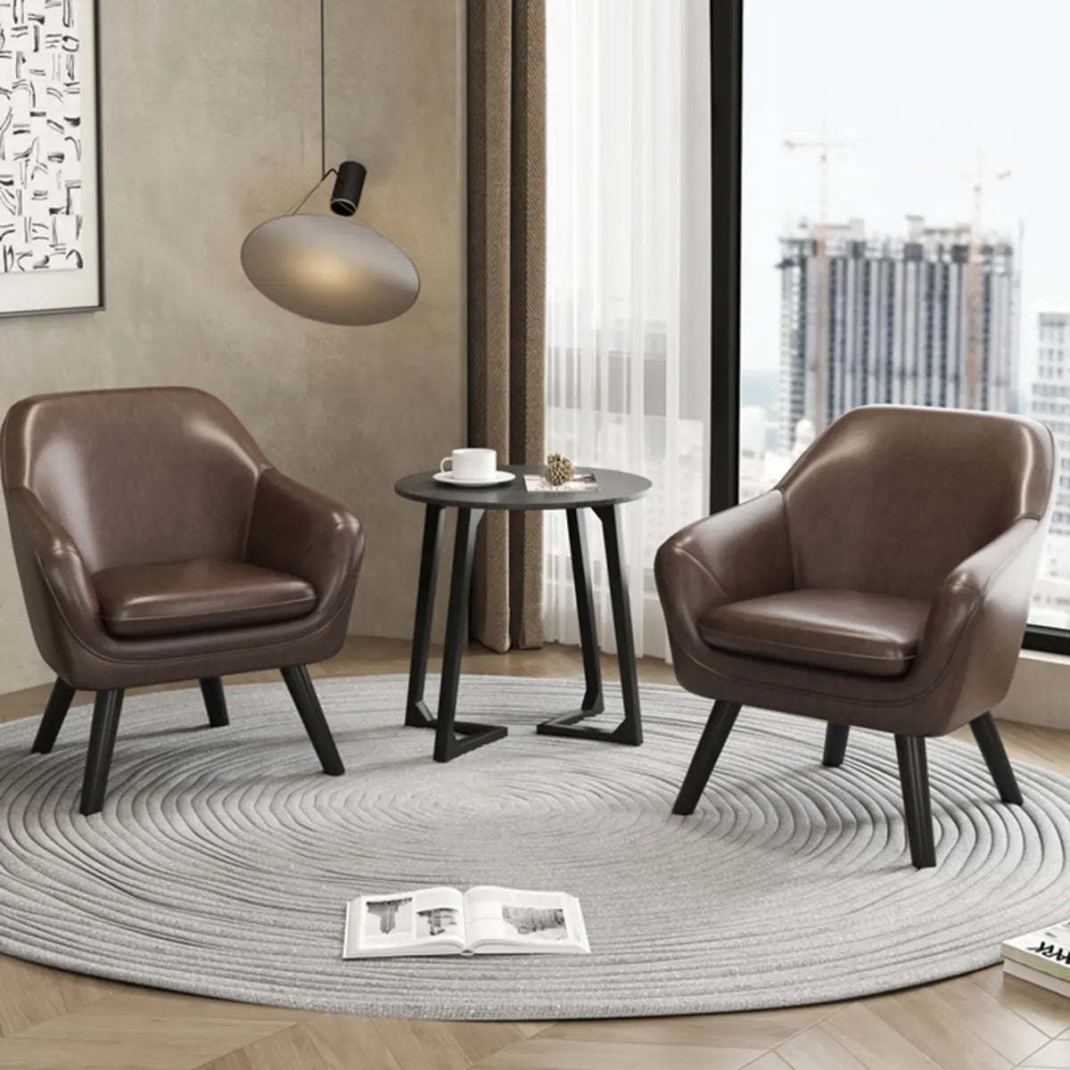 Ergonomic Brown Oiled Leather Accent Chair — Black / Oiled Leather